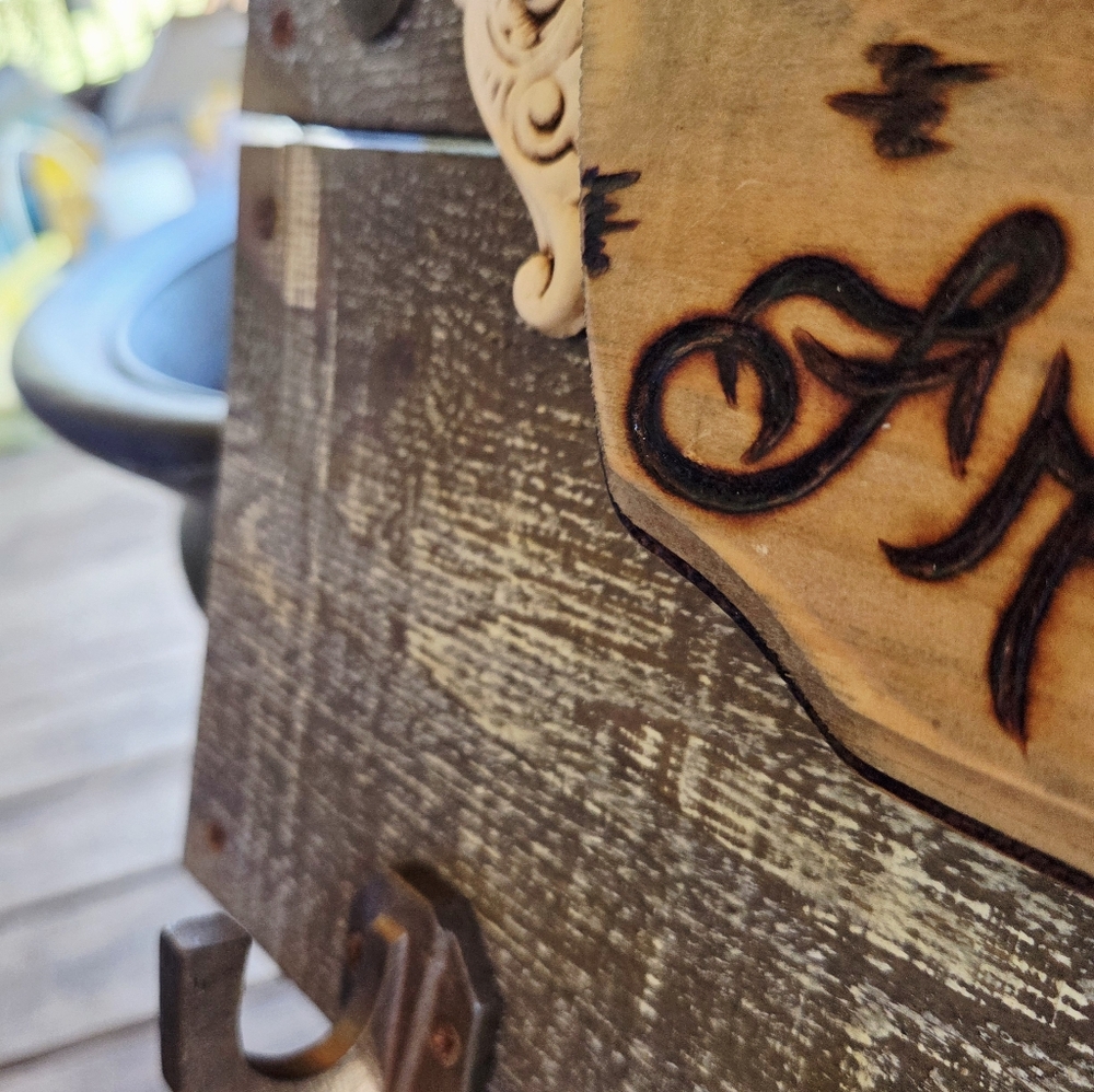 Handmade Rustic Coffee Bar Wall Decor With Hooks Along Bottom & Live Edge Shelf! - Picture 9 of 16